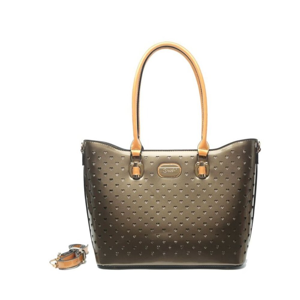 Brangio Italy Vegan Leather Tote Bag With Heart Cutout Design & Gold-Tone Hardwa